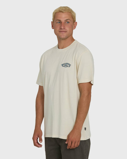 Billabong Men's Heritage Arch Wave Washed Premium Short Sleeve Knit T-Shirt - Oatmeal