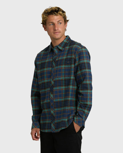 Billabong Men's Coastline Long Sleeve Flannel Shirt - Dark Denim