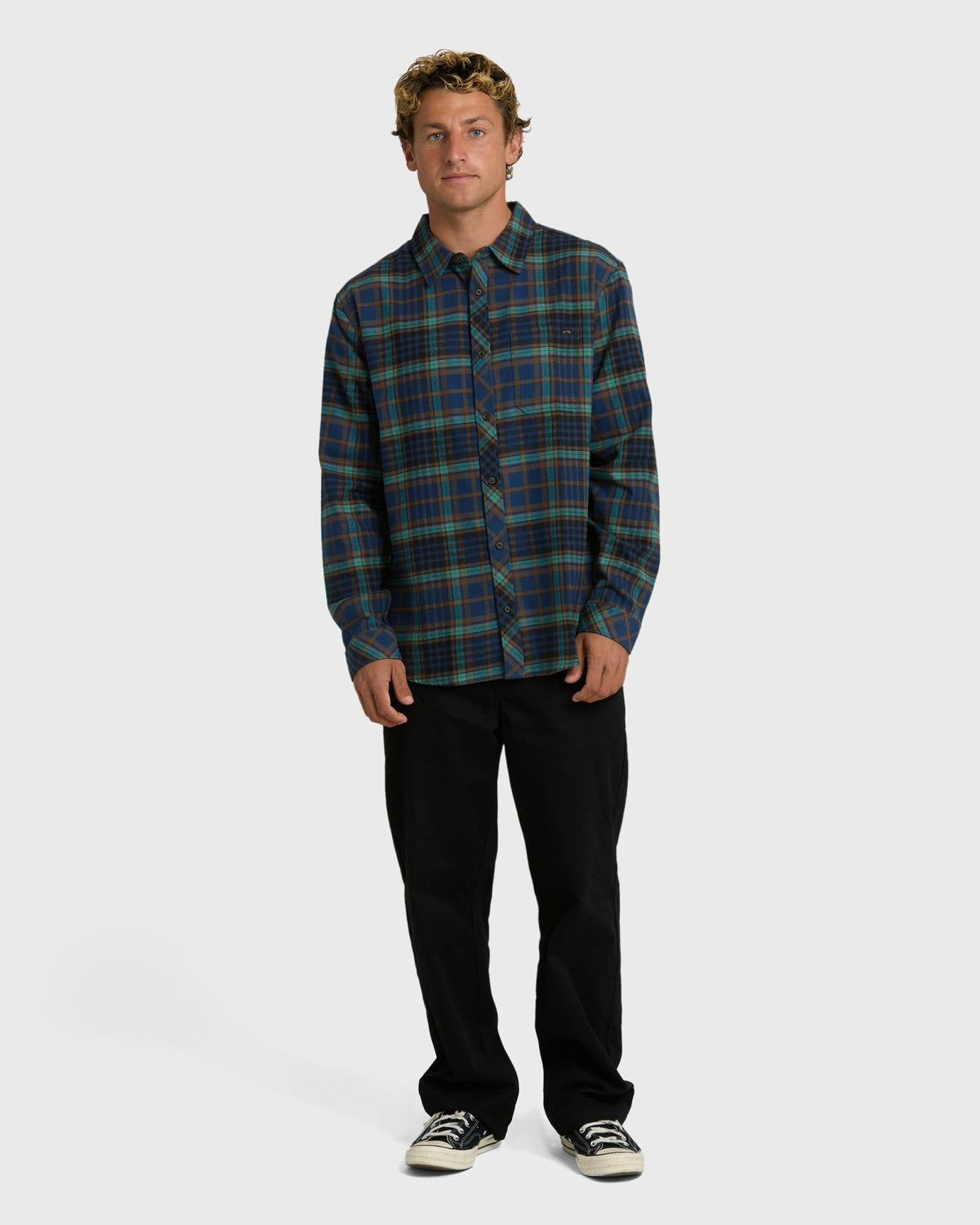 Billabong Men's Coastline Long Sleeve Flannel Shirt - Dark Denim
