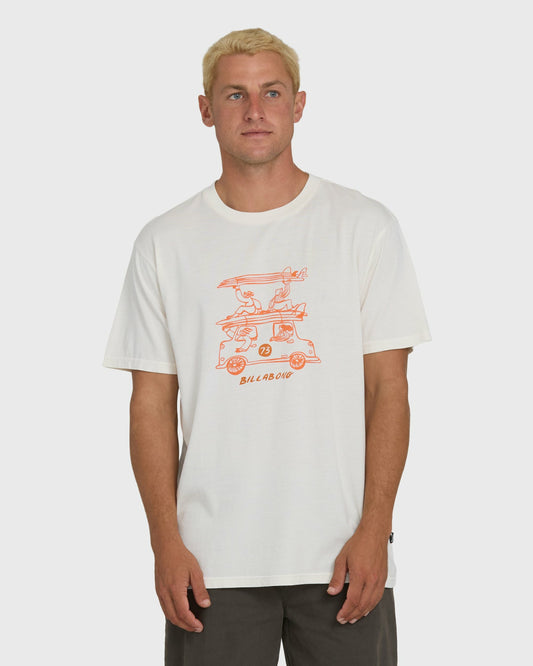 Billabong Men's Stack Wave Washed Premium Short Sleeve Knit T-Shirt - Off White