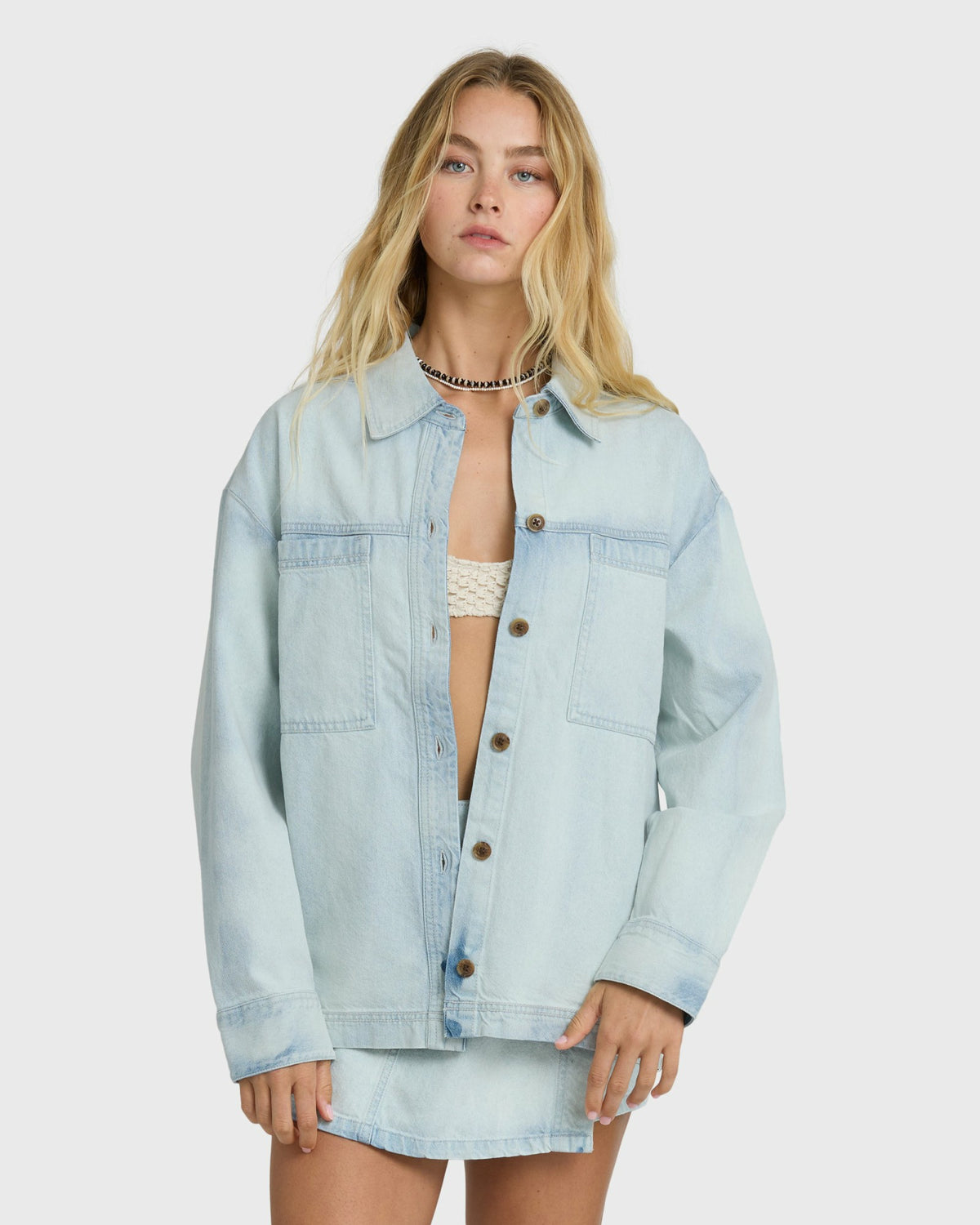 Billabong Women's Jade Saltwashed Long Sleeve Woven Top - Blue Mist