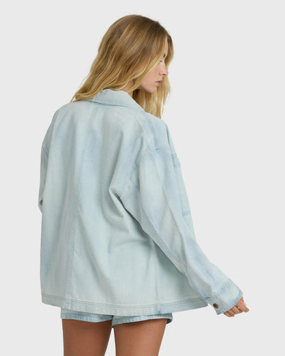 Billabong Women's Jade Saltwashed Long Sleeve Woven Top - Blue Mist