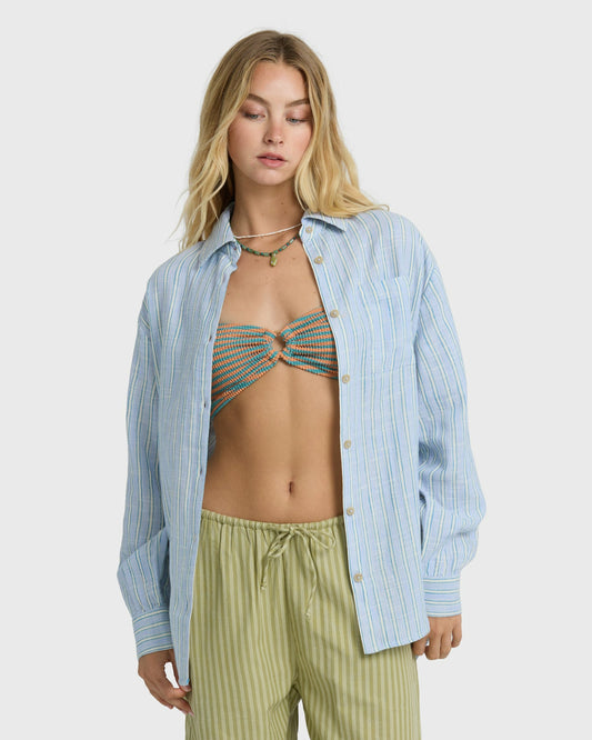 Billabong Women's Wanderer Long Sleeve Woven Top - Twilight Blue
