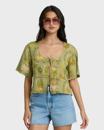 Billabong Women's Totally Tropic Short Sleeve Woven Top - Cedar