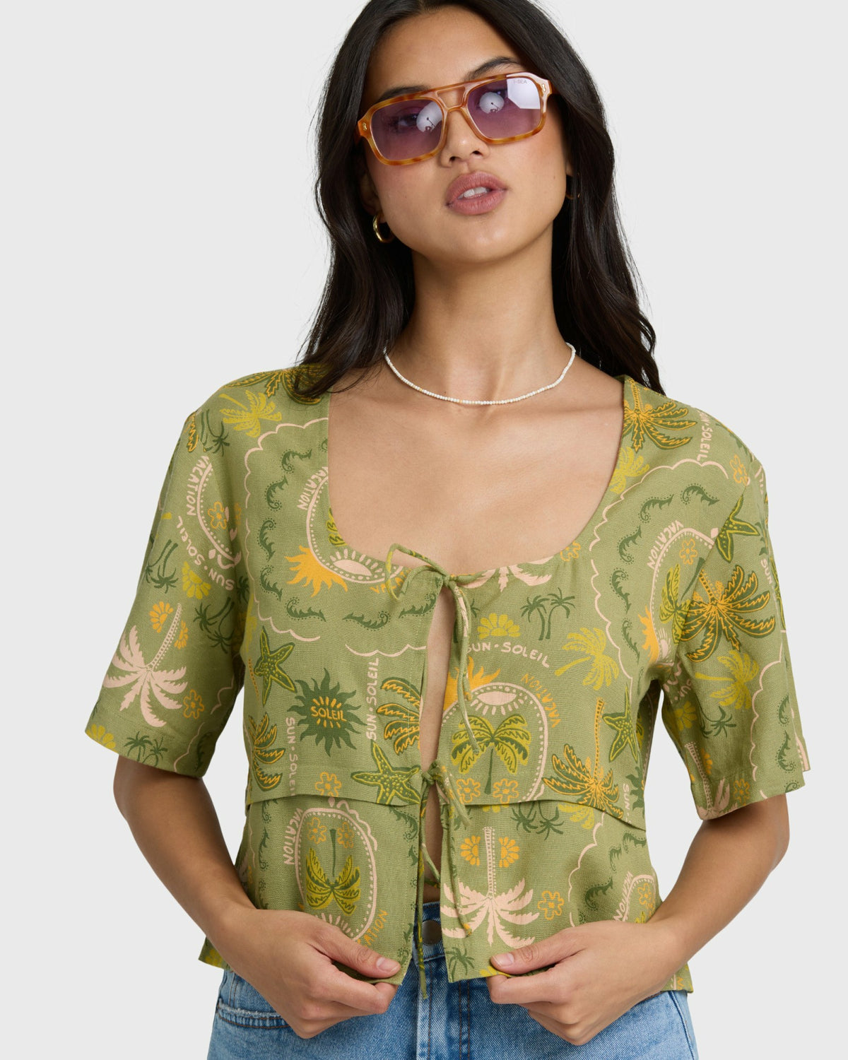 Billabong Women's Totally Tropic Short Sleeve Woven Top - Cedar