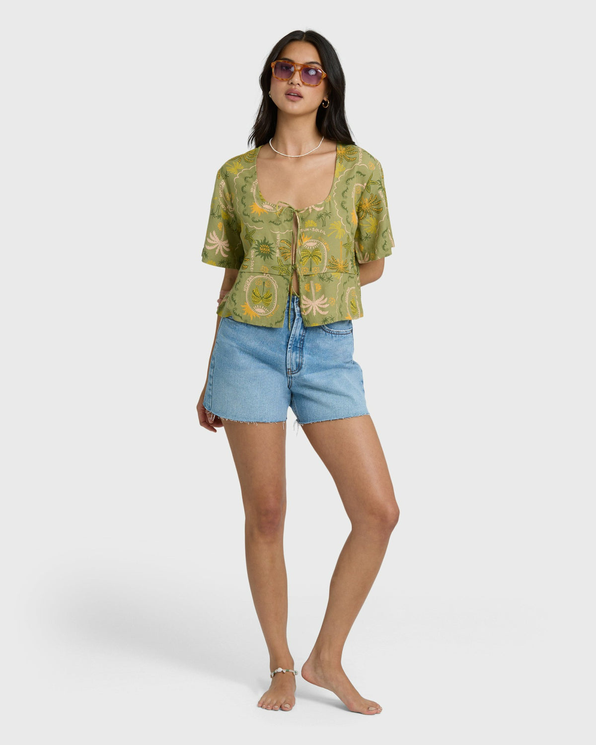 Billabong Women's Totally Tropic Short Sleeve Woven Top - Cedar