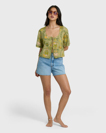Billabong Women's Totally Tropic Short Sleeve Woven Top - Cedar