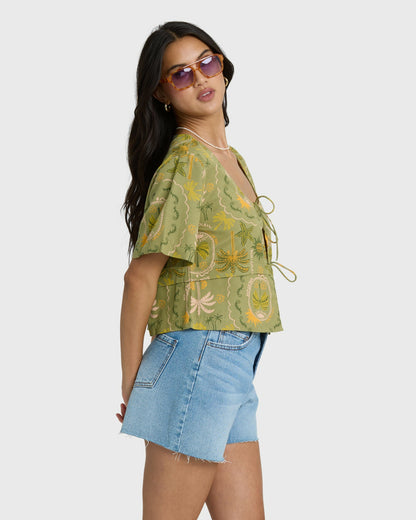 Billabong Women's Totally Tropic Short Sleeve Woven Top - Cedar