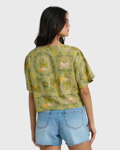 Billabong Women's Totally Tropic Short Sleeve Woven Top - Cedar