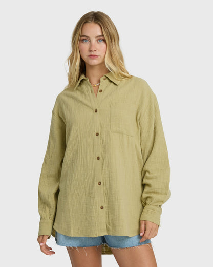 Billabong Women's Wanderer Long Sleeve Woven Top - Cactus