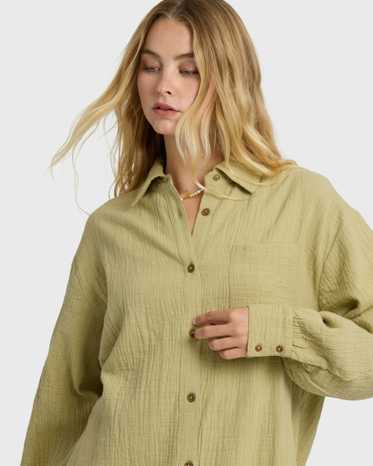 Billabong Women's Wanderer Long Sleeve Woven Top - Cactus