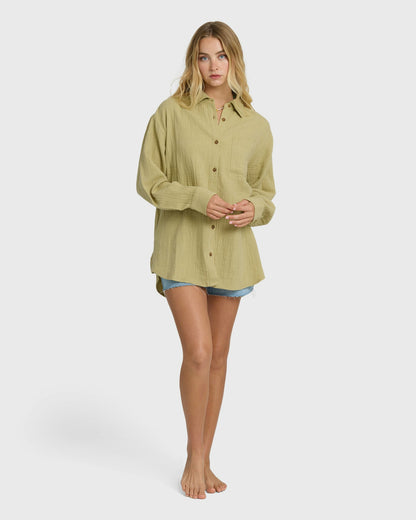 Billabong Women's Wanderer Long Sleeve Woven Top - Cactus