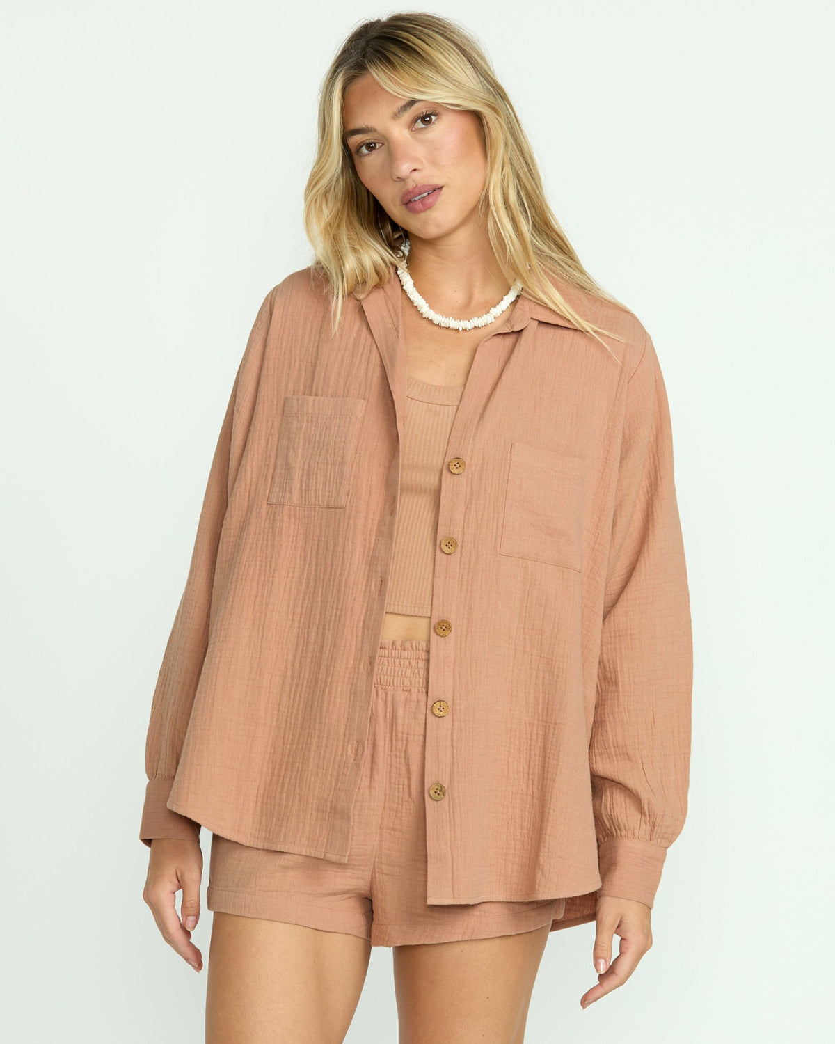 Billabong Women's Sweet Swell Long Sleeve Shirt - Rose Brown