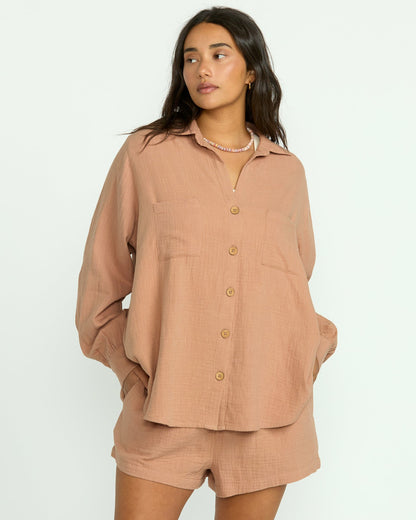 Billabong Women's Sweet Swell Long Sleeve Shirt - Rose Brown