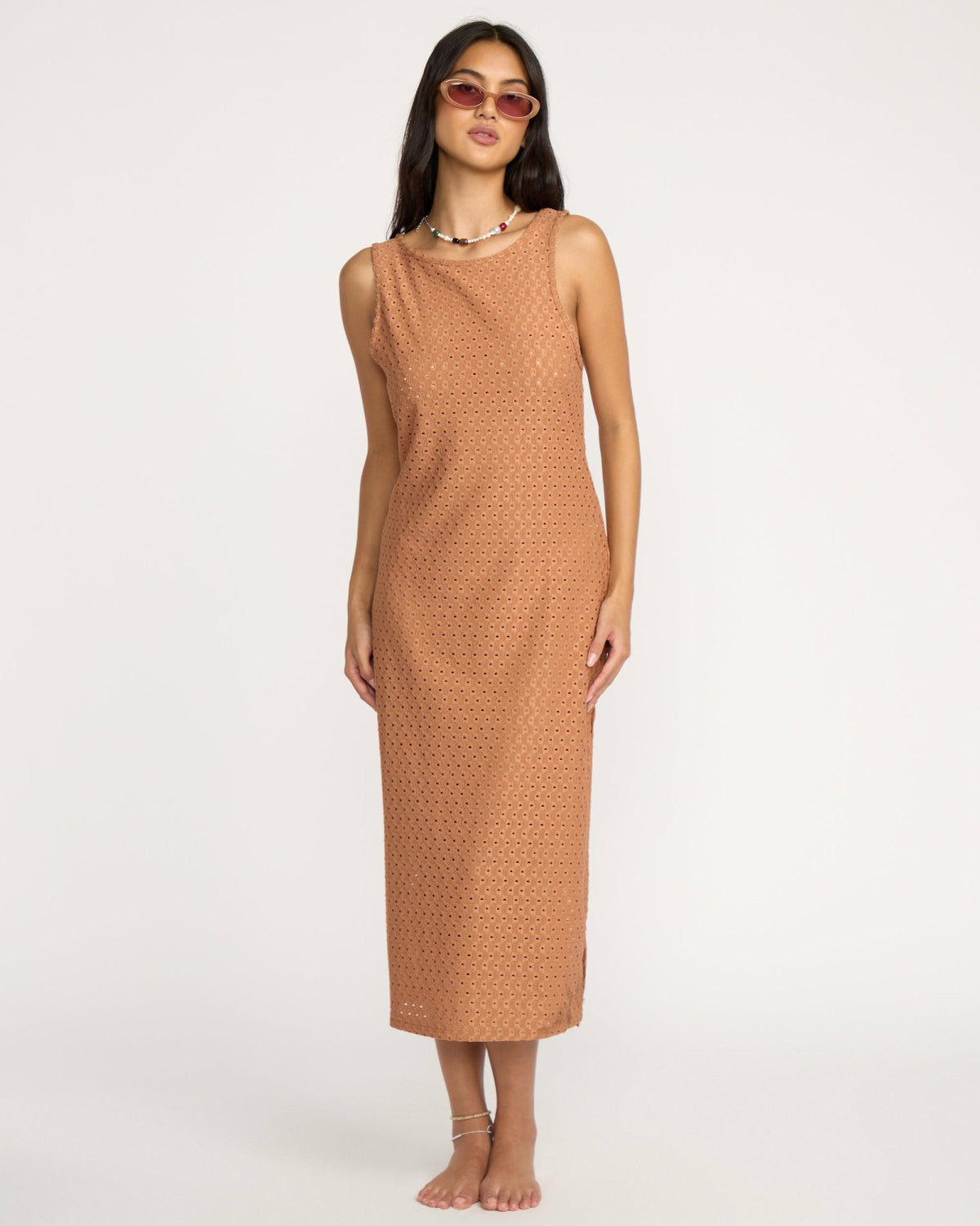Billabong Women's Eyelet Sun Midi Dress Beach Coverup - Rose Brown