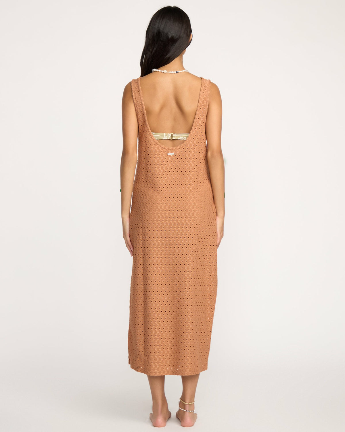 Billabong Women's Eyelet Sun Midi Dress Beach Coverup - Rose Brown