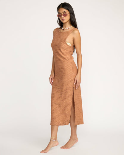 Billabong Women's Eyelet Sun Midi Dress Beach Coverup - Rose Brown