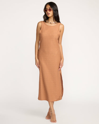 Billabong Women's Eyelet Sun Midi Dress Beach Coverup - Rose Brown