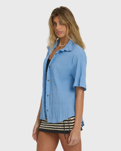 Billabong Women's Laura Short Sleeve Shirt - Blue Drift