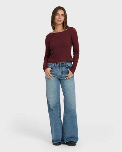 Billabong Women's Fever Twist Long Sleeve Knit Top - Pinot