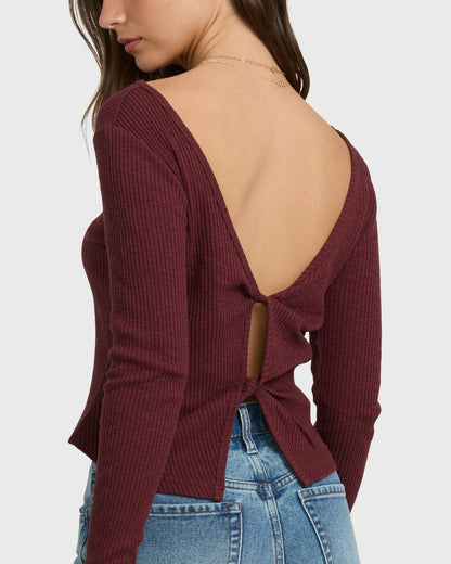 Billabong Women's Fever Twist Long Sleeve Knit Top - Pinot