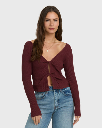Billabong Women's Fever Twist Long Sleeve Knit Top - Pinot