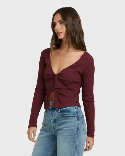 Billabong Women's Fever Twist Long Sleeve Knit Top - Pinot