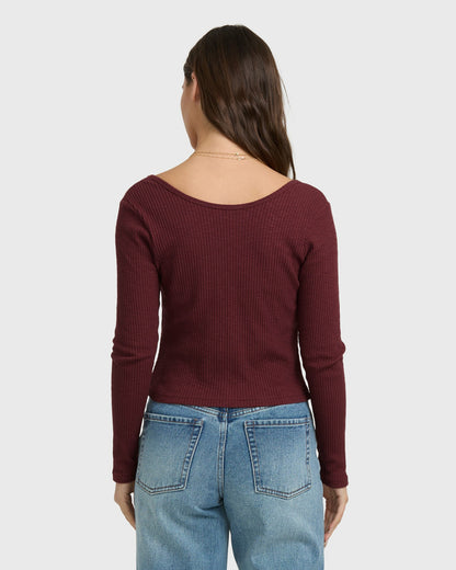 Billabong Women's Fever Twist Long Sleeve Knit Top - Pinot