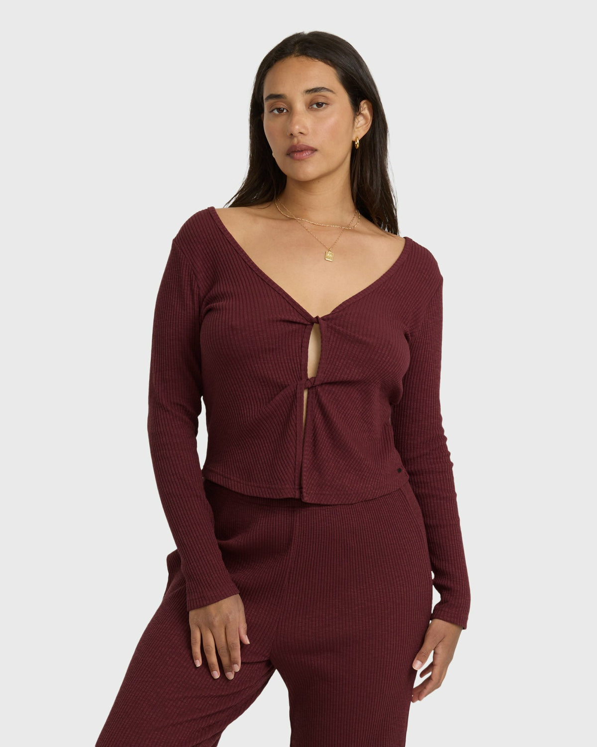 Billabong Women's Fever Twist Long Sleeve Knit Top - Pinot