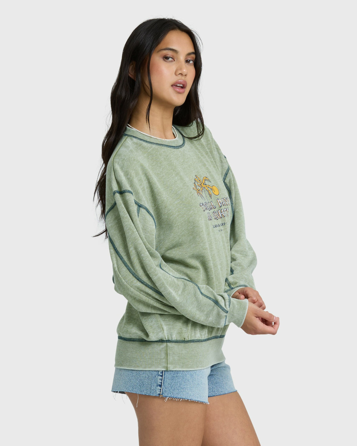 Billabong Women's All The Days Kendal Crewneck Sweatshirt - Dark Olive