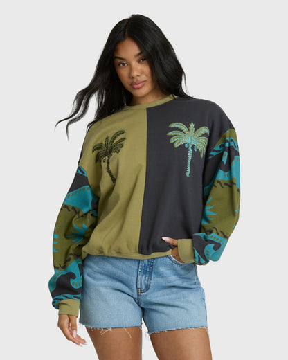 Billabong Women's Split Palm Kendal Crewneck Sweatshirt - Cedar