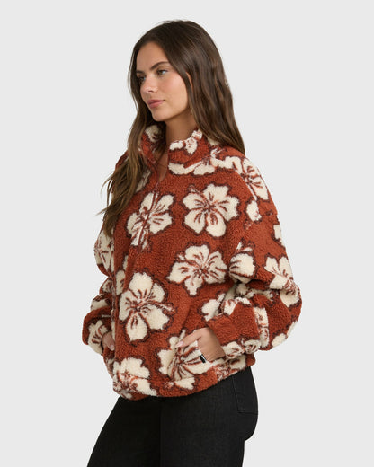 Billabong Women's All The Time Sherpa Half Zip Sweatshirt - Sedona