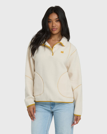 Billabong Women's Streamer Half Snap Sherpa Fleece Pullover - Whitecap