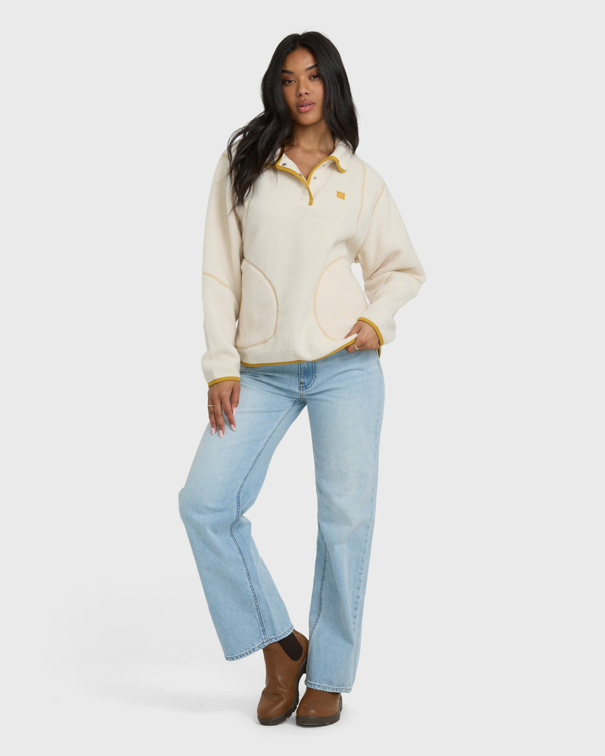 Billabong Women's Streamer Half Snap Sherpa Fleece Pullover - Whitecap