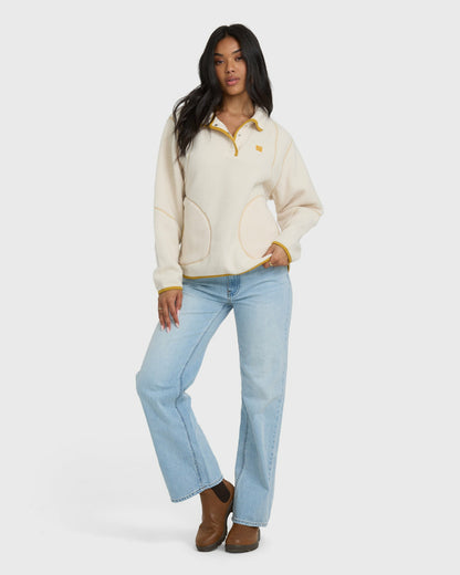 Billabong Women's Streamer Half Snap Sherpa Fleece Pullover - Whitecap