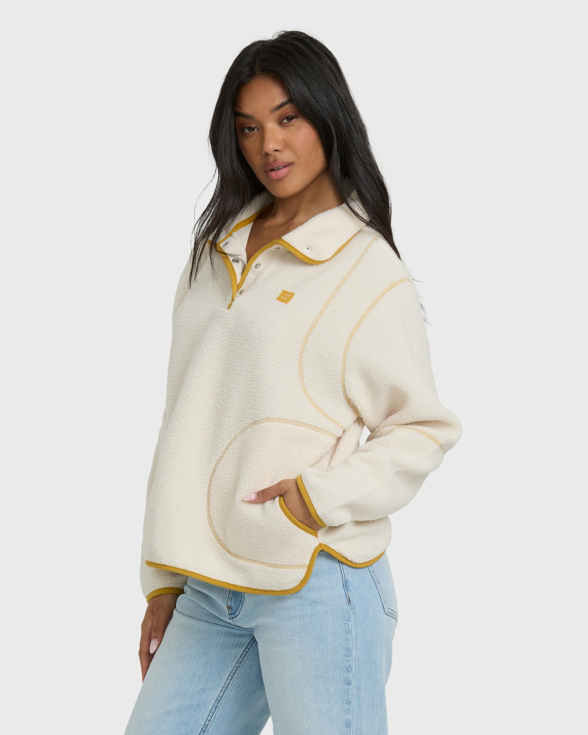 Billabong Women's Streamer Half Snap Sherpa Fleece Pullover - Whitecap