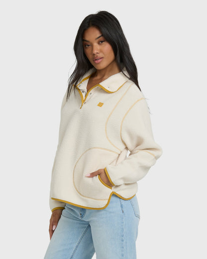 Billabong Women's Streamer Half Snap Sherpa Fleece Pullover - Whitecap