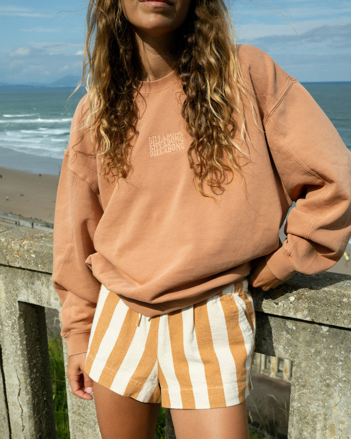 Billabong Women's Bleached Out Kendal Crewneck Sweatshirt - Caramel Cafe