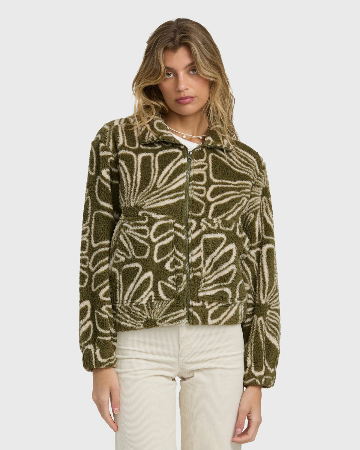 Billabong Women's First Light Sherpa Front Zip Fleece - Martini Olive