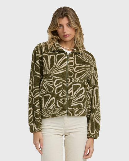 Billabong Women's First Light Sherpa Front Zip Fleece - Martini Olive
