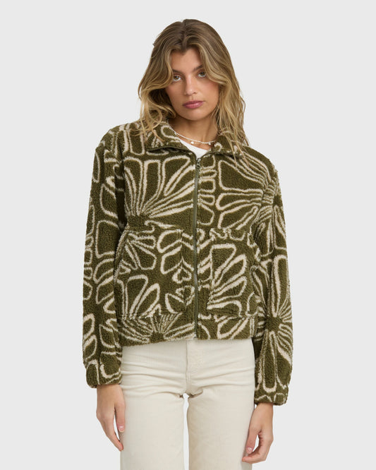 Billabong Women's First Light Sherpa Front Zip Fleece - Martini Olive