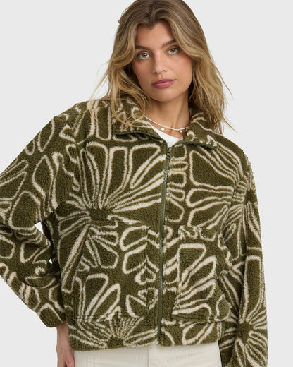 Billabong Women's First Light Sherpa Front Zip Fleece - Martini Olive