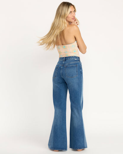 Billabong Women's Free Fall High-Waist Denim Flare Pants - Middle Broken Blue