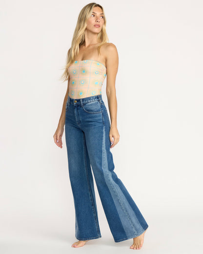 Billabong Women's Free Fall High-Waist Denim Flare Pants - Middle Broken Blue