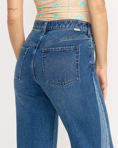 Billabong Women's Free Fall High-Waist Denim Flare Pants - Middle Broken Blue