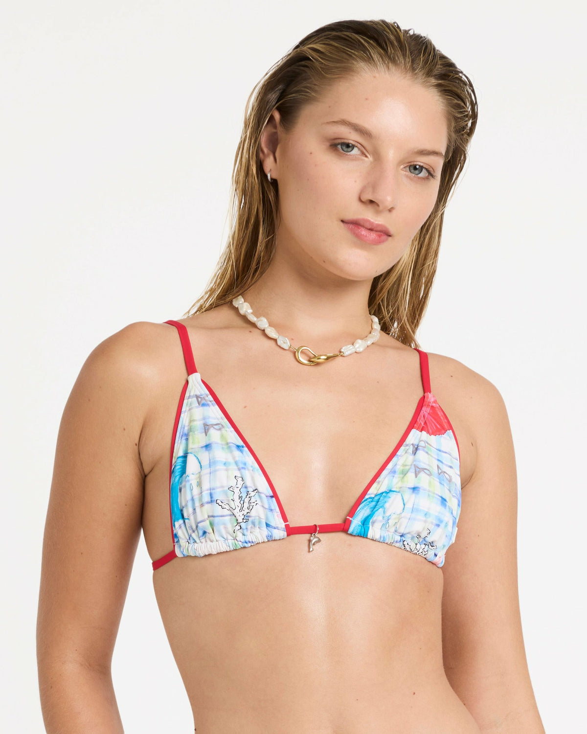Billabong Women's Lottie Hall Slide Tall Triangle Bikini Top - White Multi