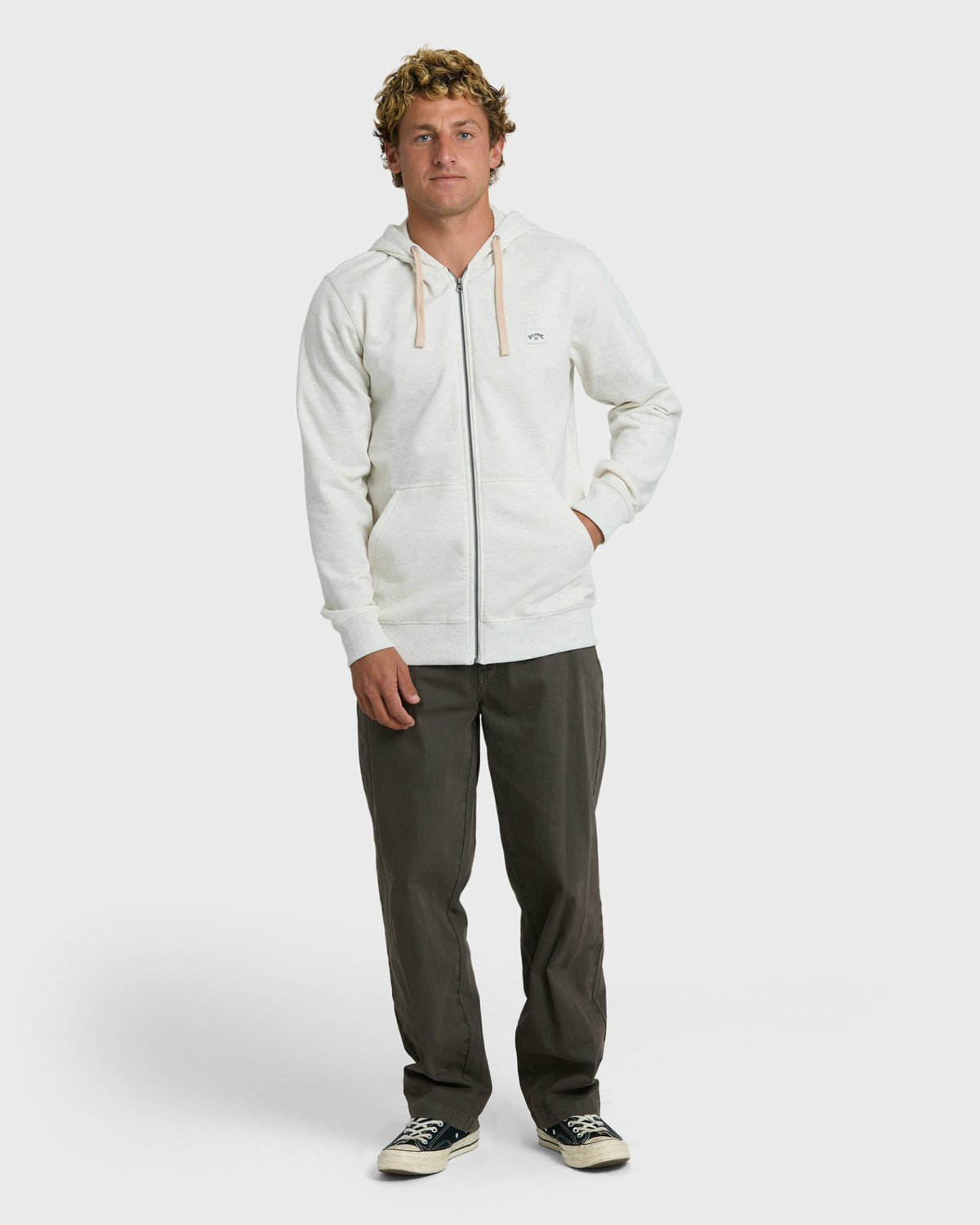 Billabong Men's All Day Zip Front Hoodie - Light Gray Heather