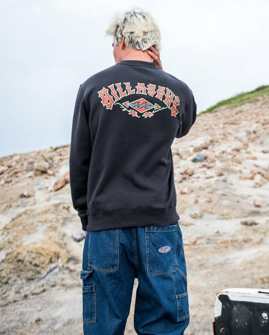 Billabong Men's Short Sands Crewneck Sweatshirt - Washed Black