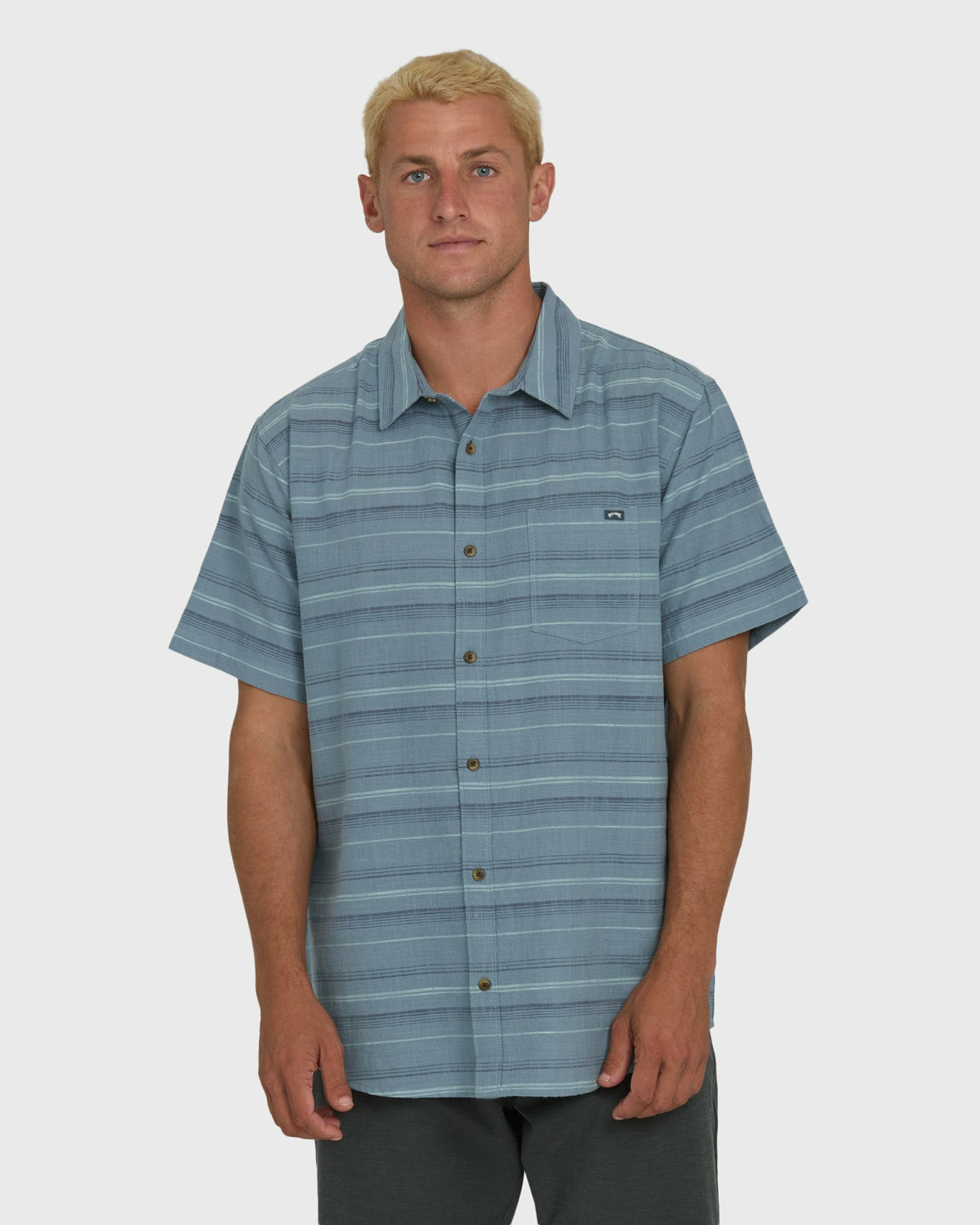 Billabong Men's All Day Stripe Short Sleeve Shirt - Blue Fog