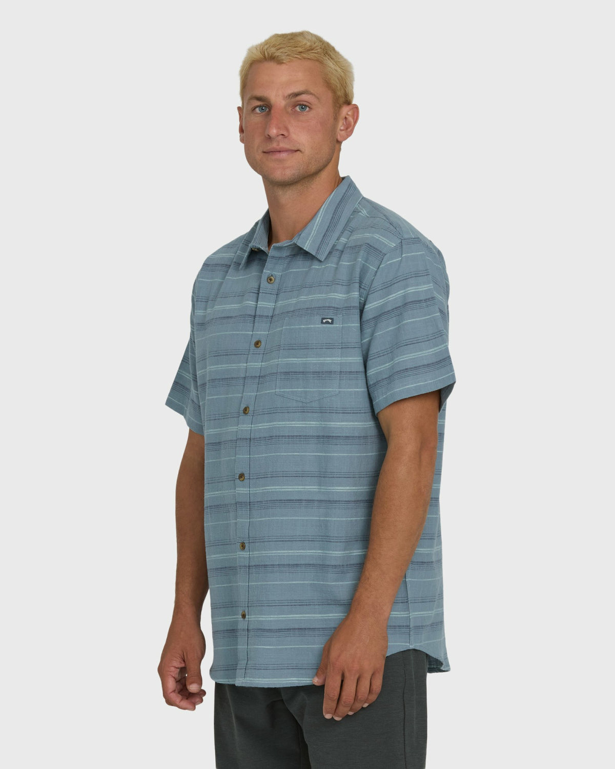 Billabong Men's All Day Stripe Short Sleeve Shirt - Blue Fog